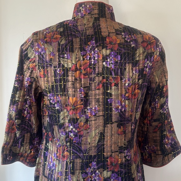 💕Vintage 💯Silk Chinese Cheongsam Floral Print, Gold Thread 8 EUC - Picture 7 of 13